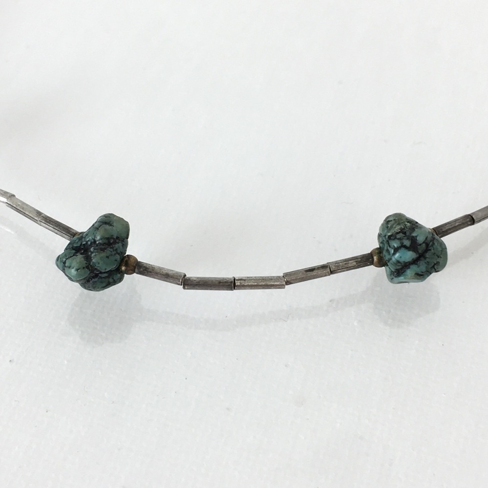 Vintage Bubble Gum Turquoise Sterling Silver Necklace Beaded Old Estate Jewelry - Picture 6 of 9